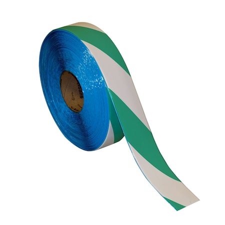 Superior Mark Floor Marking Tape, 2in x 100Ft , Green/White Hazard Stripe IN-50-233I